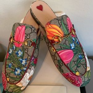 Gucci GG Flora Princetown Mule Slipper Open Back Loafer Supreme Floral 38